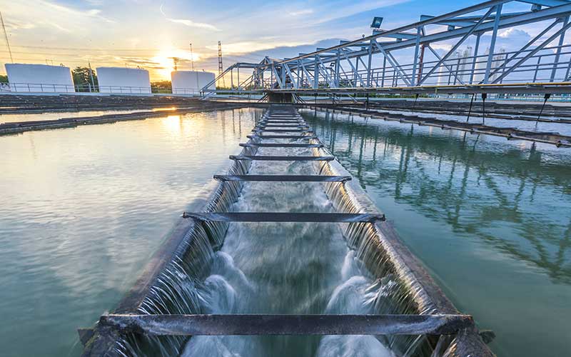 Water Treatment Plant process at sunset