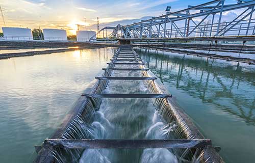 Water Treatment Plant process at sunset